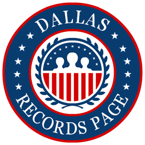 A round logo in red, white, and blue, with the words 'Dallas Records Page,' for the state of Texas.